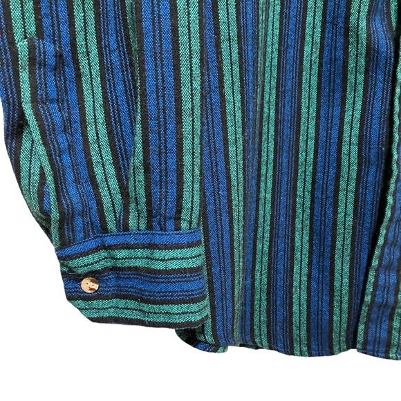 Vintage Outdoor Exchange Blue Green Stripes Button Down Flannel - Picture 2 of 9